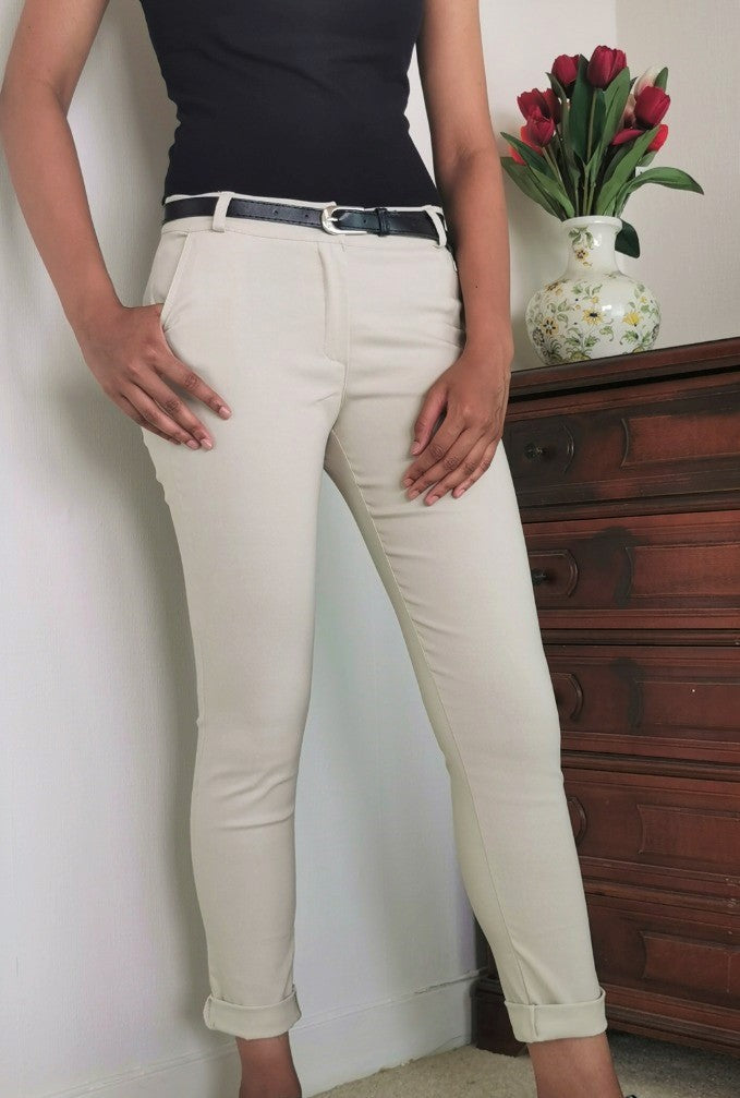 Pantalon beige stretch confortable viscose